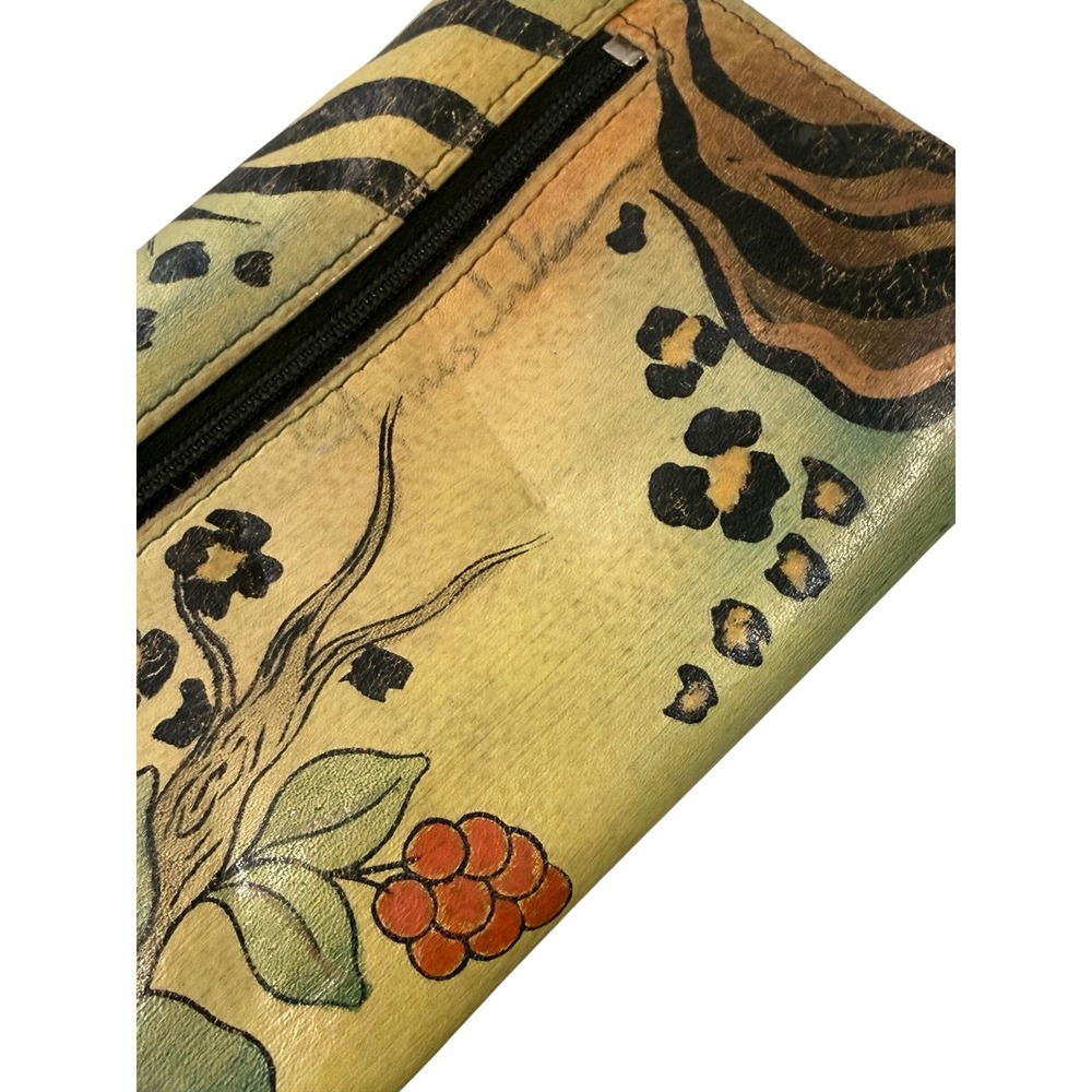 Anuschka Hand Painted Leather Trifold Wallet Floral Animal Print Multi Color - Picture 3 of 10